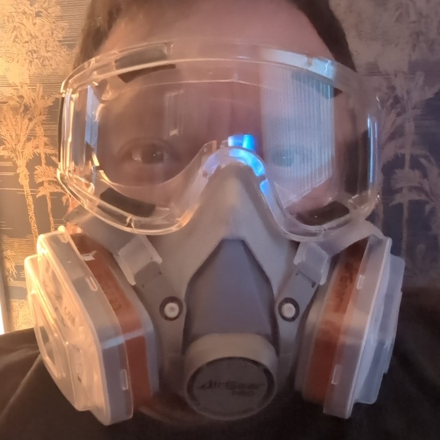 A pest controller wearing a mask 